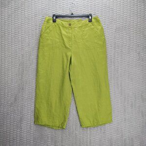 NWT! Chico's Relaxed Fit 100% Linen Capris-Yellow/Green-Sz L 14